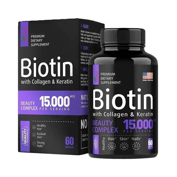 Biotin, Collagen, Keratin, and Hyaluronic Acid - Hair Growth Support Pills, 15000 mcg - Made in the USA.