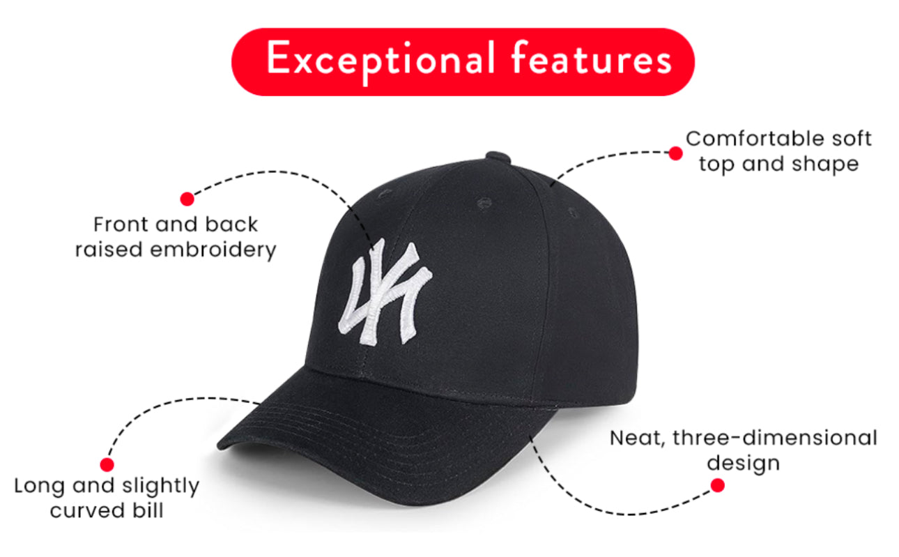 New York Cap for Men and Women | NY Hat Crafted from Pure Cotton Twill Material with Exquisite Embroidery I Adjustable NY Hat with Exceptional Comfort Durability & Versatility | Black