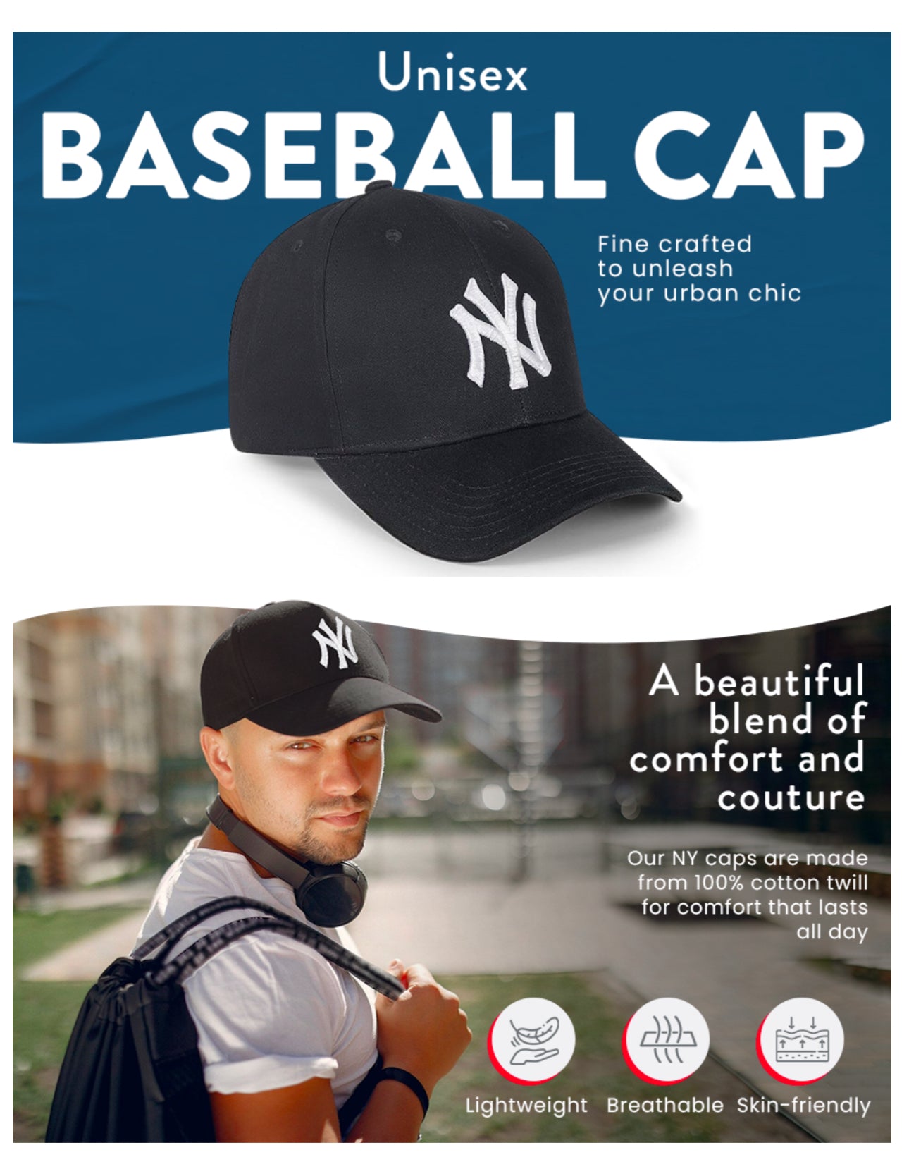 New York Cap for Men and Women | NY Hat Crafted from Pure Cotton Twill Material with Exquisite Embroidery | Adjustable NY Hat with Exceptional Comfort Durability | Yankee's NY Black